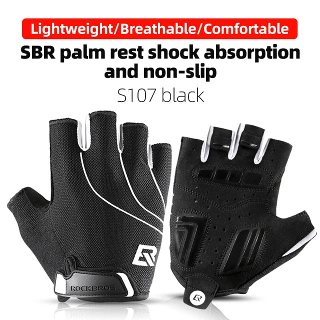 ROCKBROS Half Finger Cycling Gloves Breathable Shockproof MTB Mountain Bike Gloves Mens Outdoor  Bicycle Riding Mittens