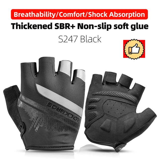 ROCKBROS Half Finger Cycling Gloves Breathable Shockproof MTB Mountain Bike Gloves Mens Outdoor  Bicycle Riding Mittens