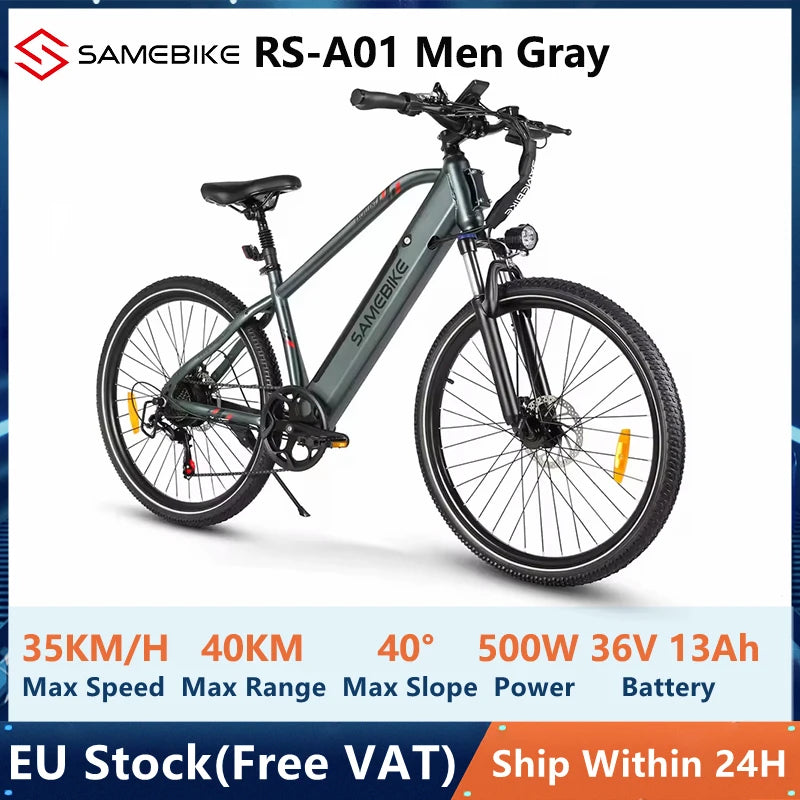 EU Stock Samebike RS-A01 Men Electric Bike 500W Motor 36V 13Ah Lithium Battery 35Km/h Max Speed 26 inch MTB Mountain Bicycle