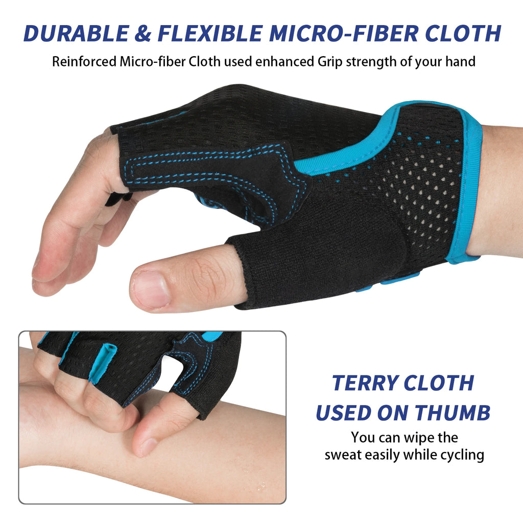 MOREOK Mountain Bike Gloves Half Finger 5MM Silicone Gel Pads Shock-Absorbing Non-Slip Cycling Gloves for MTB Road Biking Men Wo