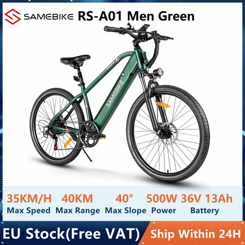 EU Stock Samebike RS-A01 Men Electric Bike 500W Motor 36V 13Ah Lithium Battery 35Km/h Max Speed 26 inch MTB Mountain Bicycle